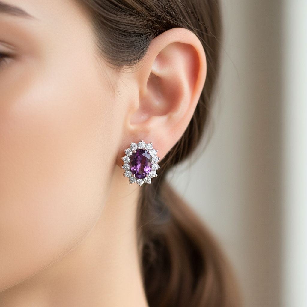Amethyst Cubic Zirconic  Earring
