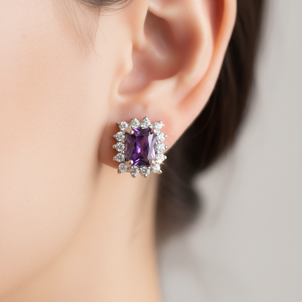 Amethyst Cubic Zirconic  Earring
