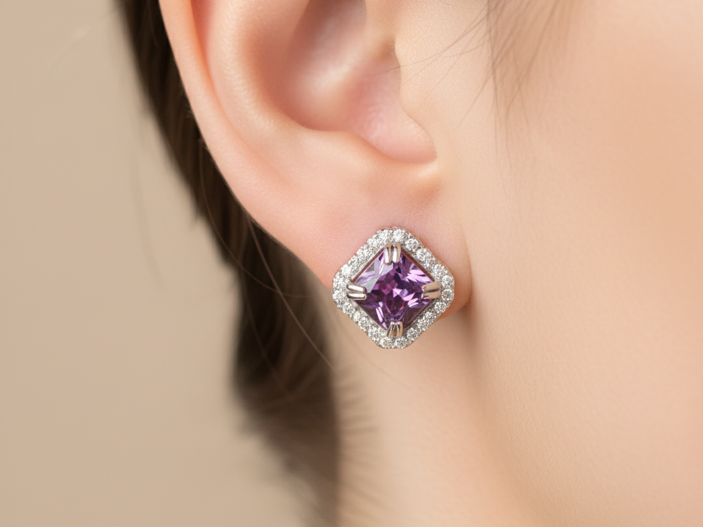 Amethyst Cubic Zirconic  Earring