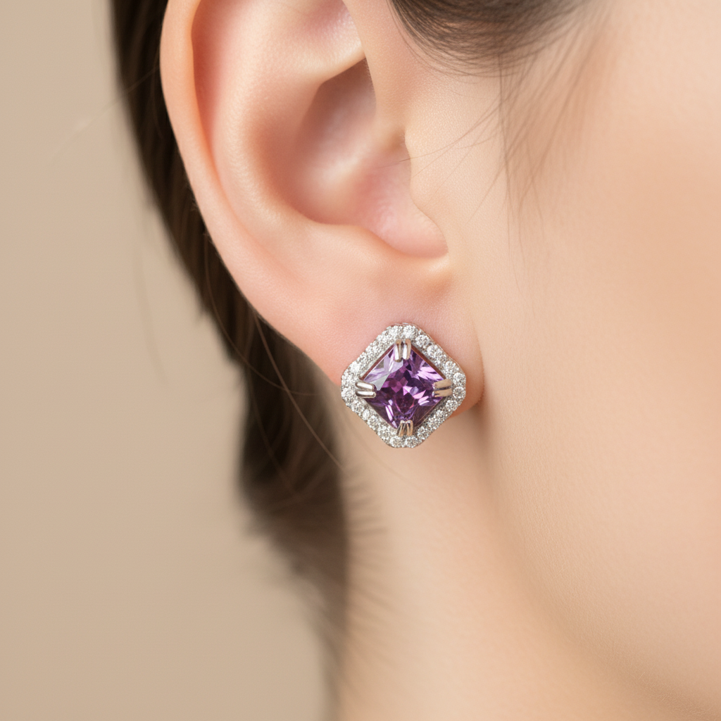 Amethyst Cubic Zirconic  Earring