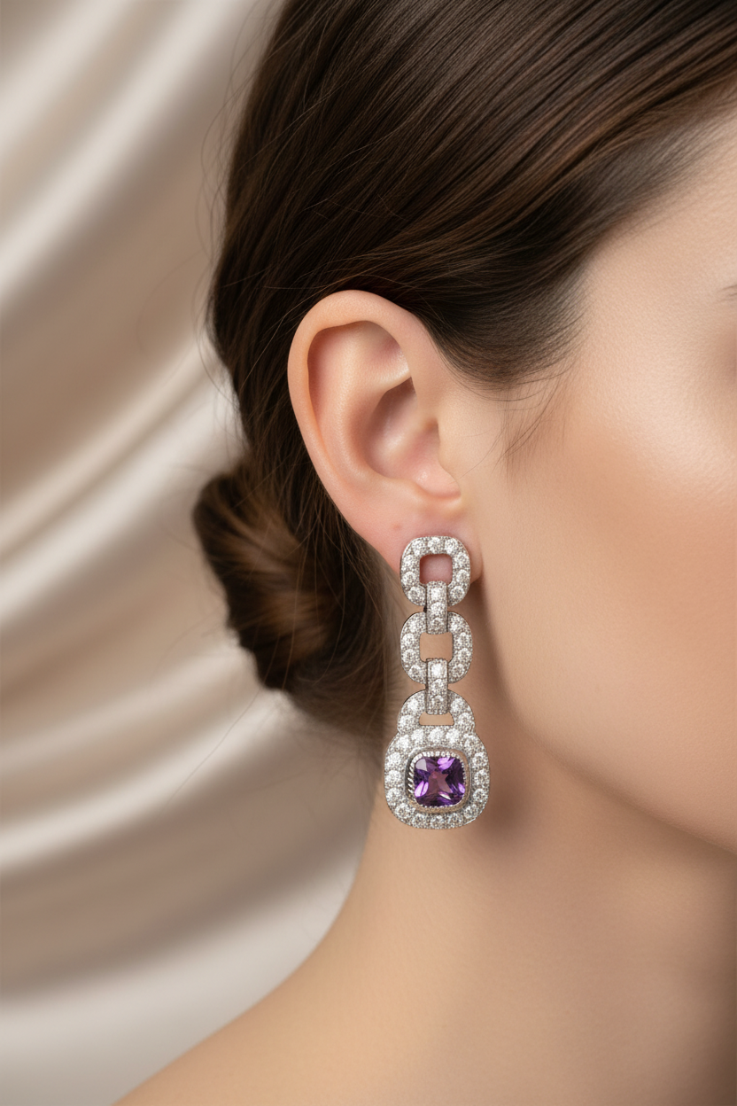 Amethyst Cubic Zirconic  Earring