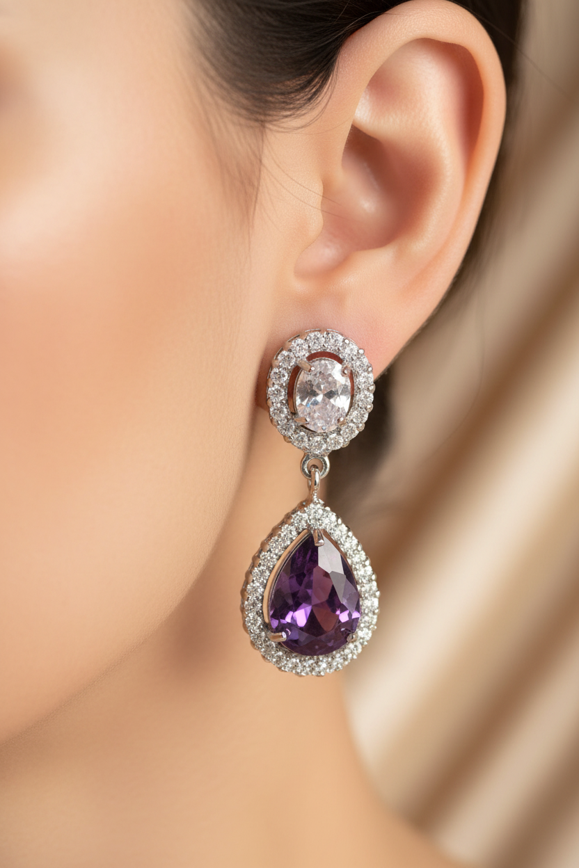Amethyst Cubic Zirconic Earring