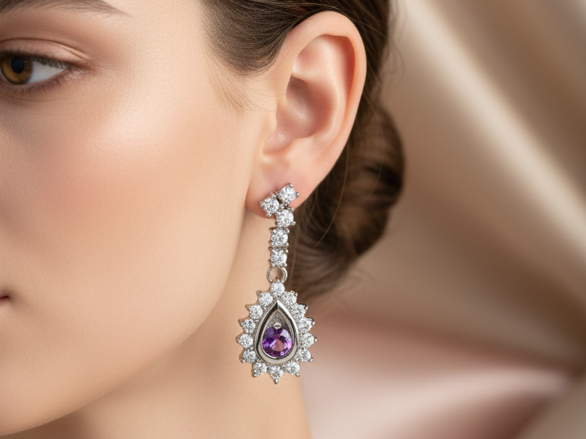 Amethyst Cubic Zirconic  Earring