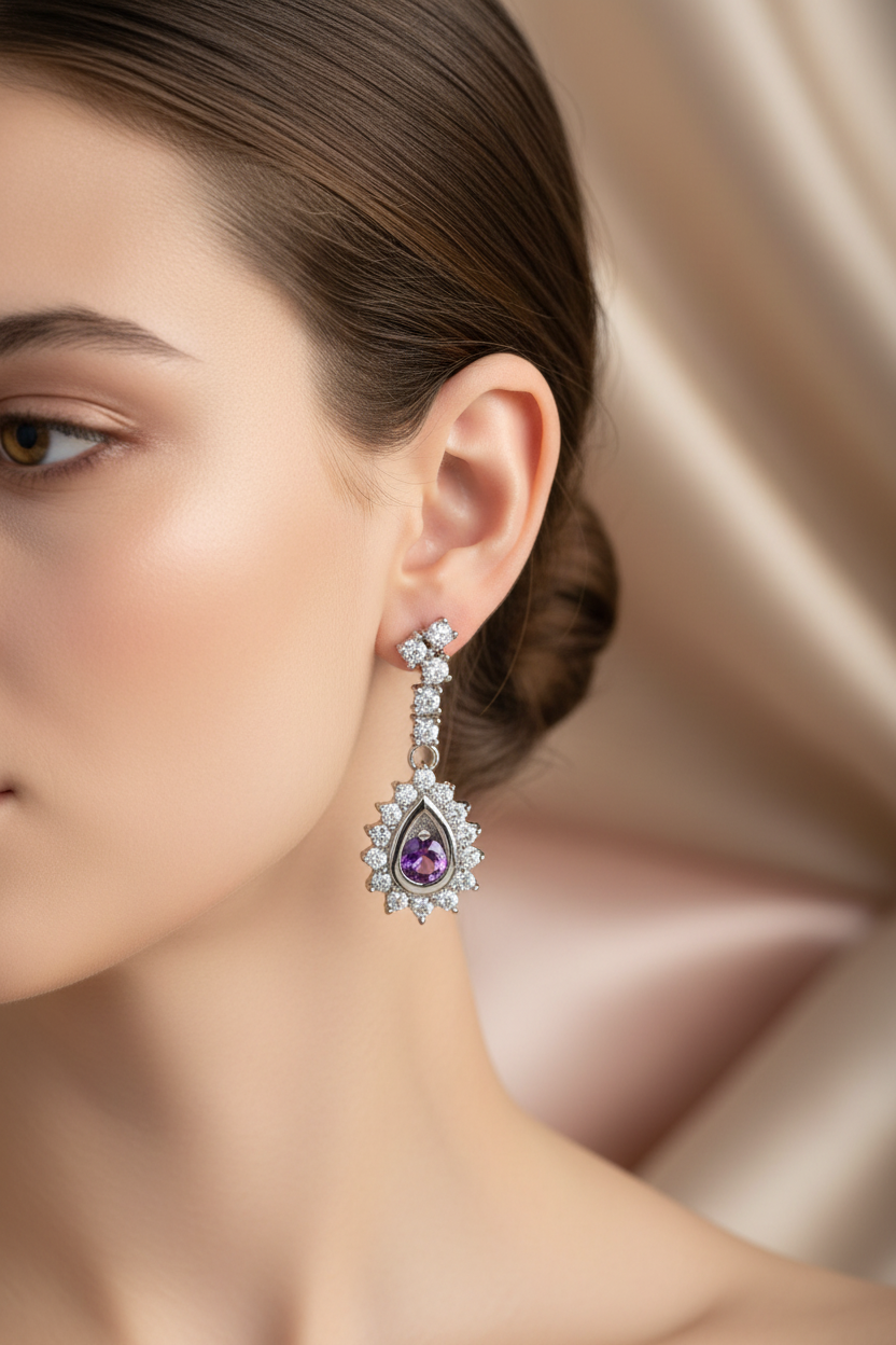 Amethyst Cubic Zirconic  Earring