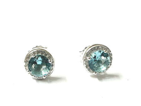 Aquamarine & White Cubic Zirconia Silver Earring