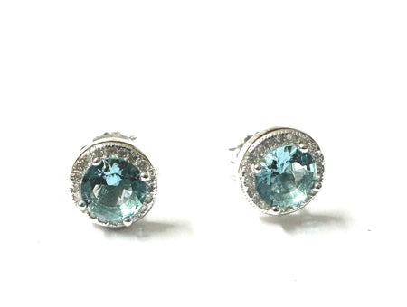 Aquamarine & White Cubic Zirconia Silver Earring
