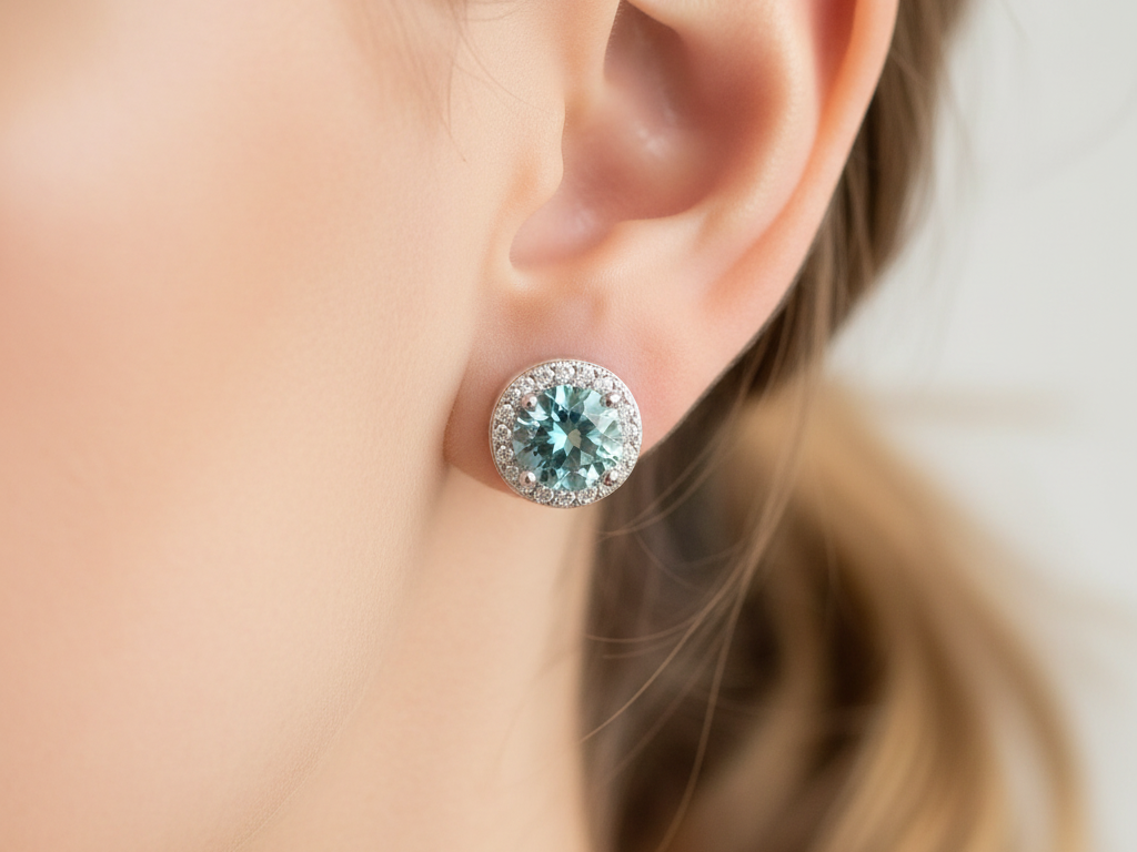 Aquamarine & White Cubic Zirconia Silver Earring