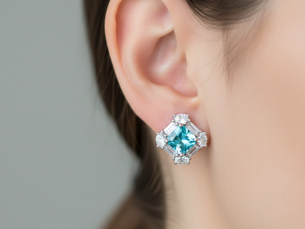 Aquamarine & White Cubic Zirconia Earring.