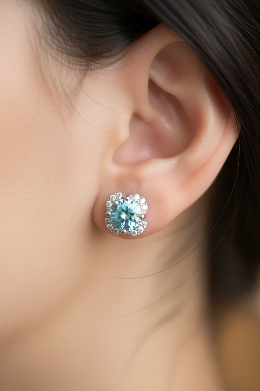 Aqua Cubic Zirconia Earring
