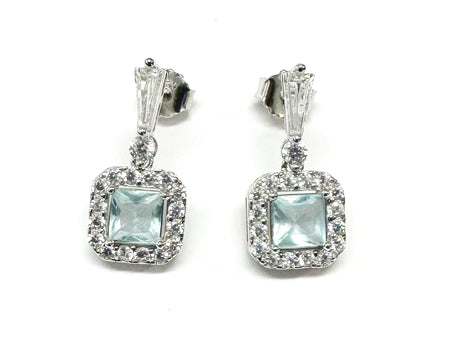 Silver Aquamarine & White Cz Stone Set Necklace