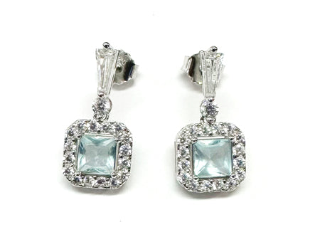 Silver Aquamarine & White Cz Stone Set Necklace