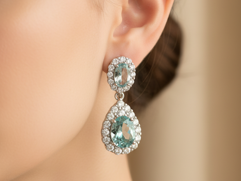Aquamarine Cubic Zirconia Earring