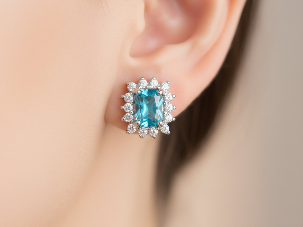 Aquamarine Cubic Zirconia Earring