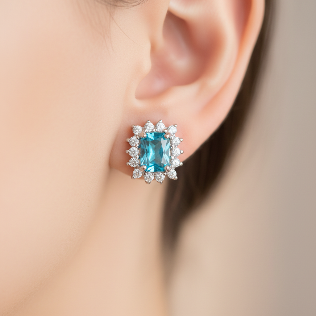 Aquamarine Cubic Zirconia Earring