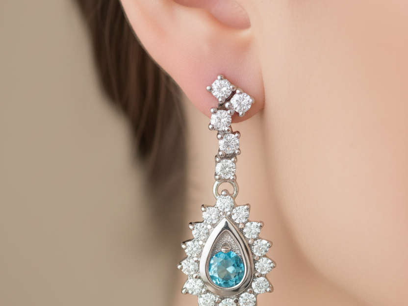 Aquamarine Cubic Zirconia Earring