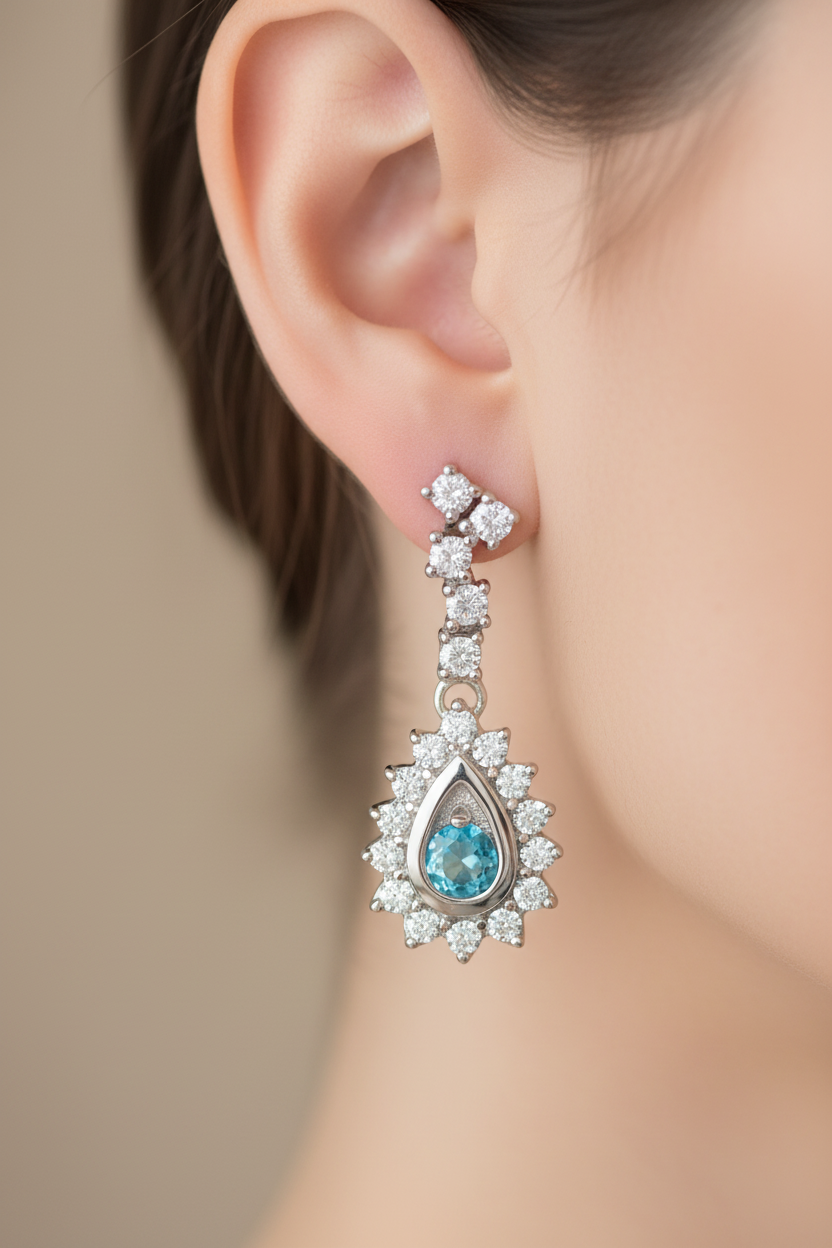 Aquamarine Cubic Zirconia Earring