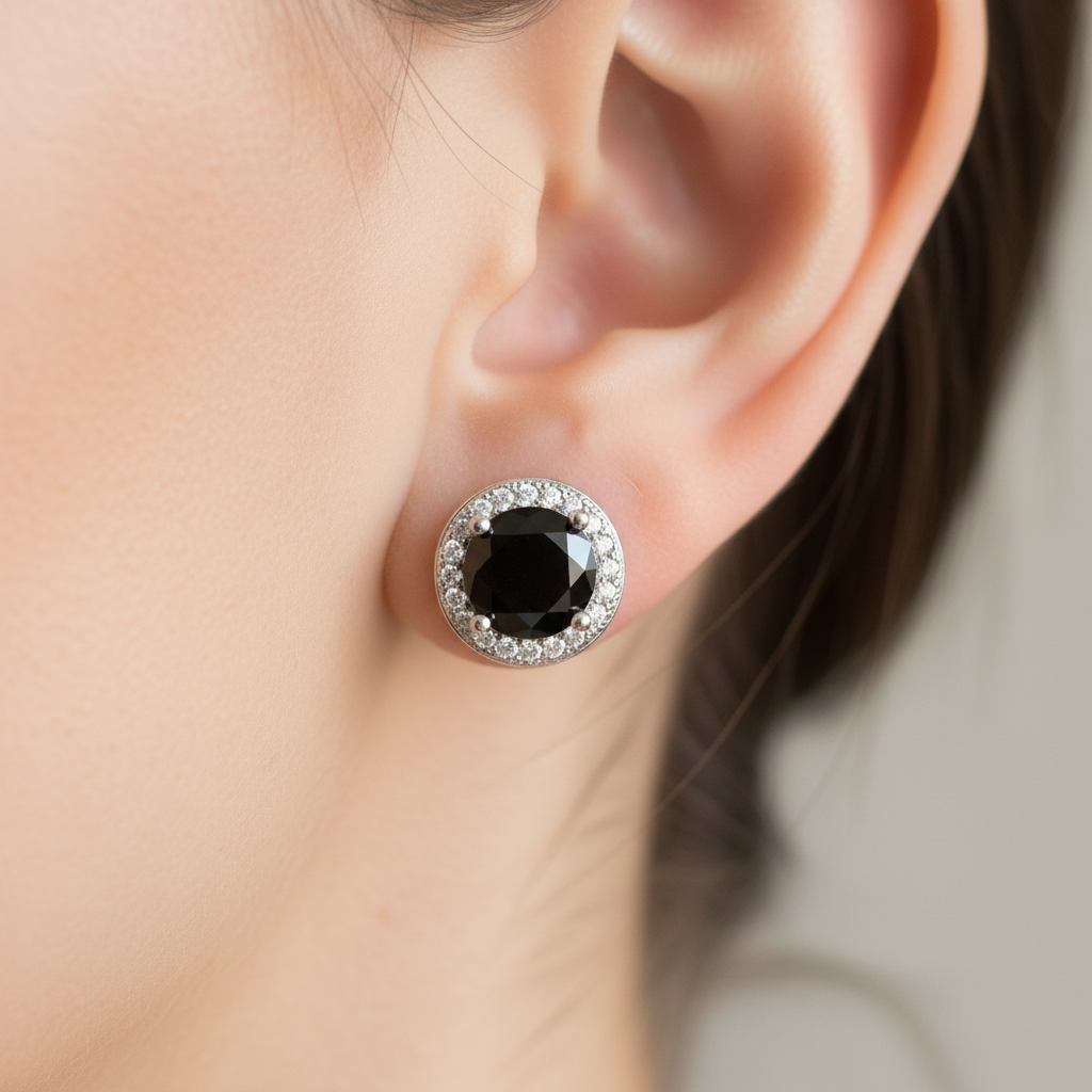 Black & White Cubic Zirconia Silver Earring