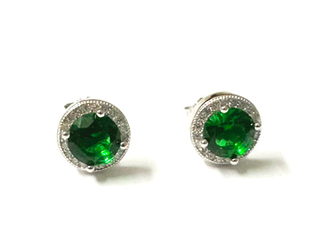 Emerald & White Cubic Zirconia Silver Earring