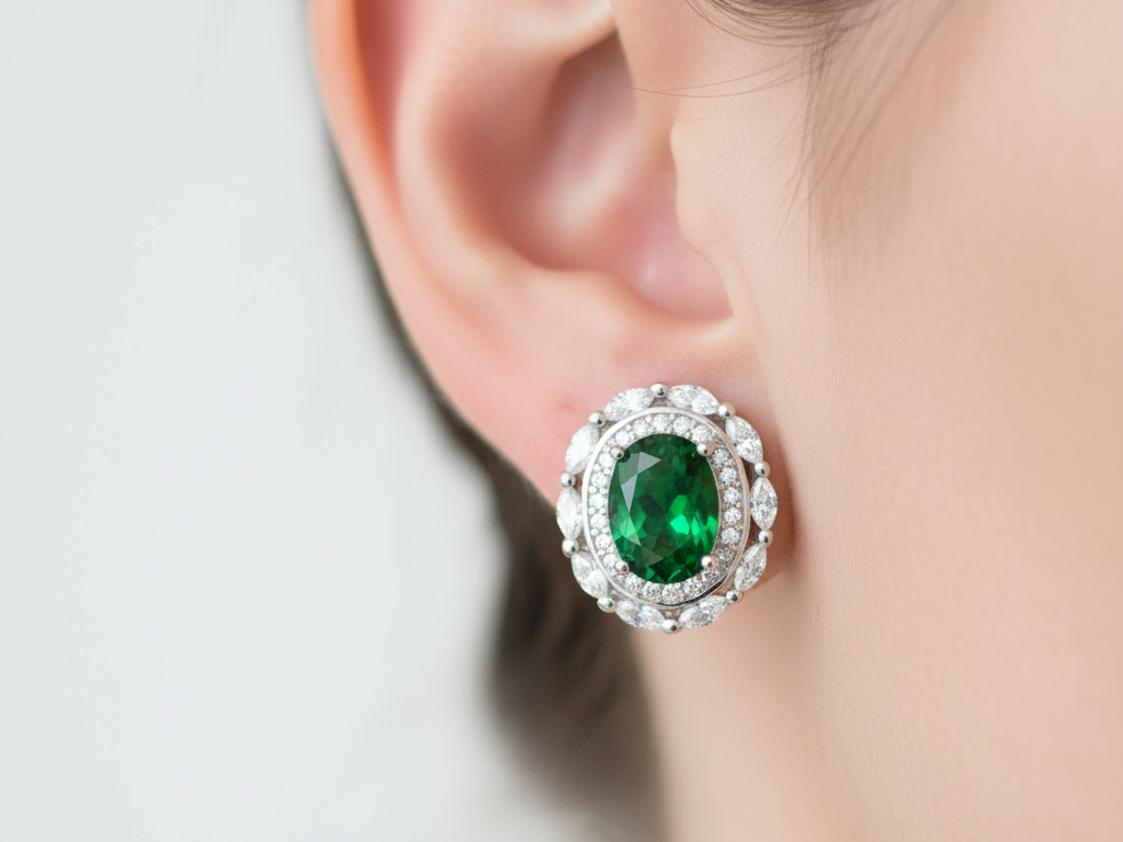Emerald & White Cubic Zirconia Earring.