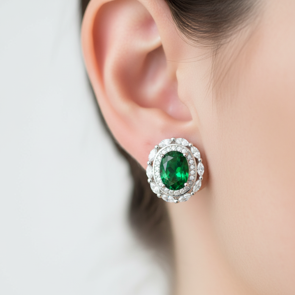 Emerald & White Cubic Zirconia Earring.