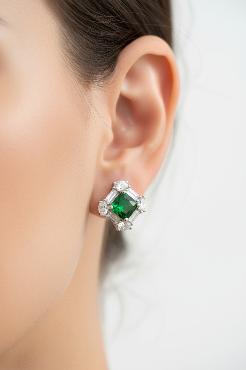 Emerald & White Cubic Zirconia Earring.