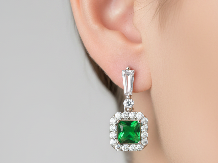 Emerald & White Cubic Zirconia Earring