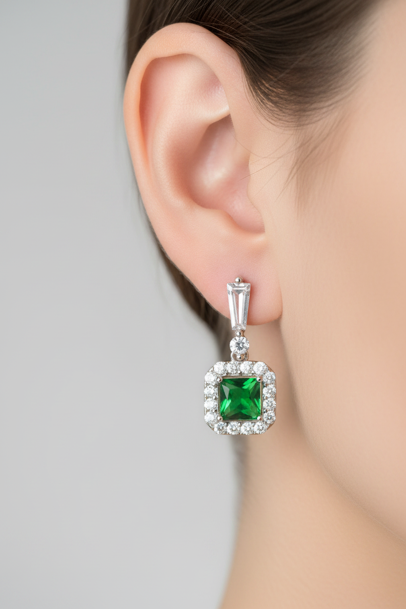 Emerald & White Cubic Zirconia Earring