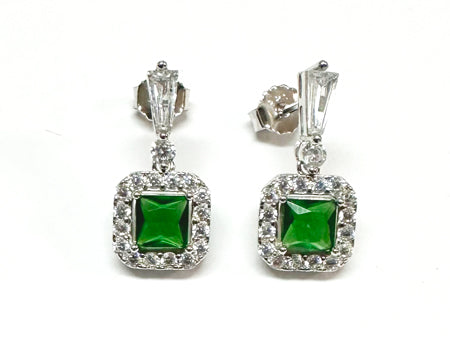 Silver Emerald & White Cz Stone Set Necklace