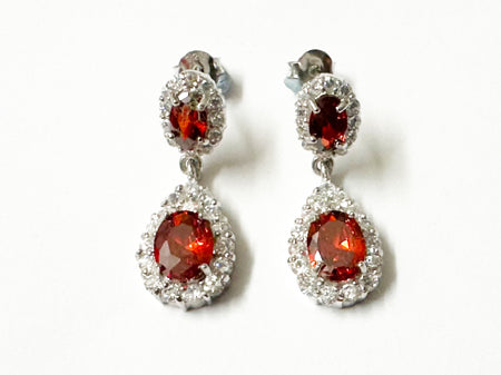 Garnet and White Cubic Zirconia Silver Earring