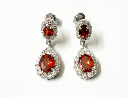 Garnet and White Cubic Zirconia Silver Earring