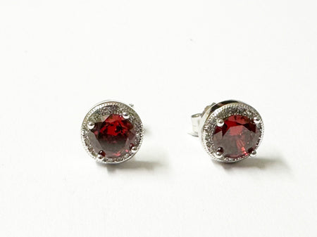 Garnet & White Cubic Zirconia Silver Earring
