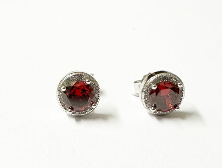 Garnet & White Cubic Zirconia Silver Earring