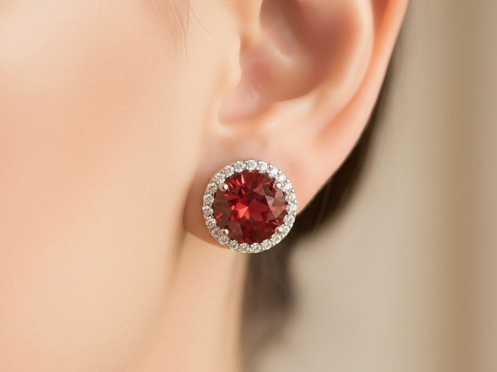 Garnet Cubic Zirconia Earring