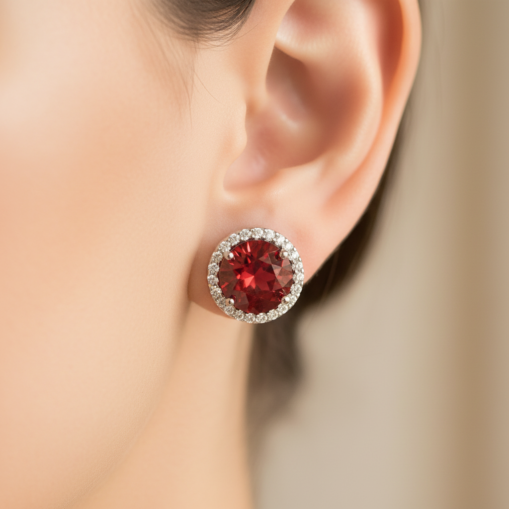Garnet Cubic Zirconia Earring