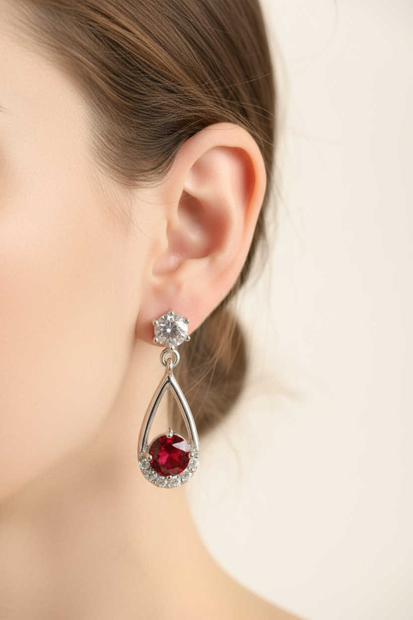 Garnet Cubic Zirconia Earring