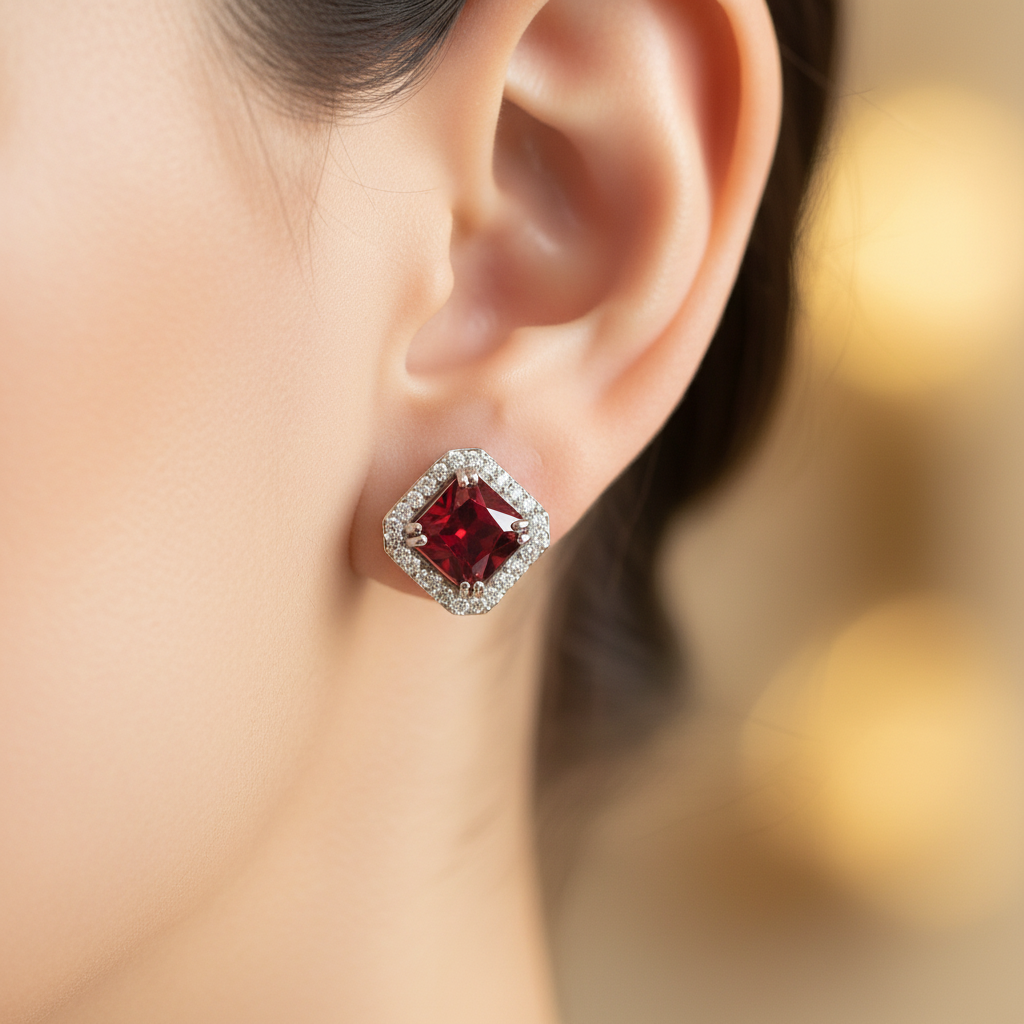Garnet Cubic Zirconia Earring
