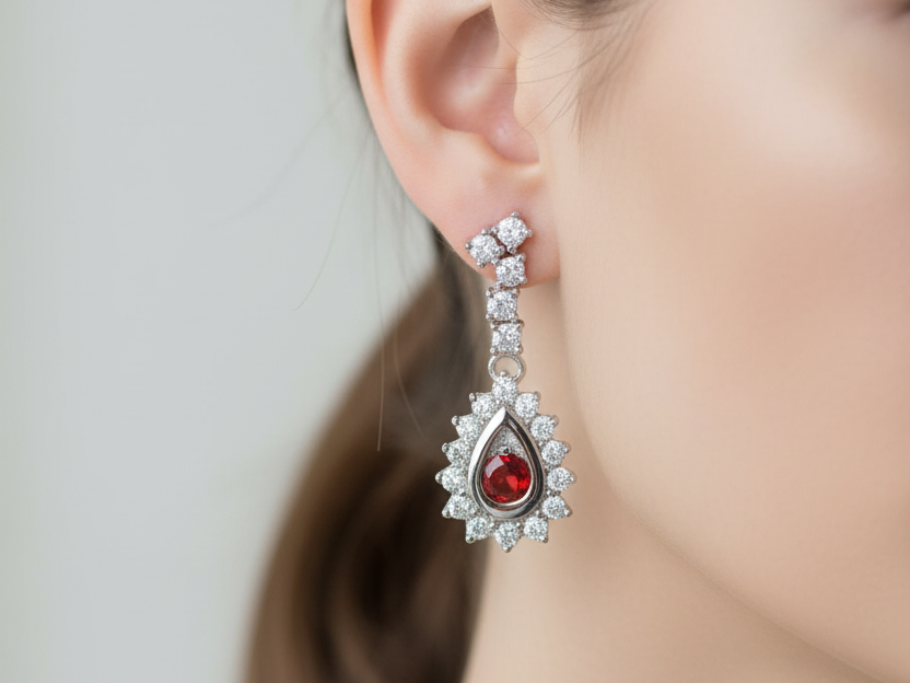 Garnet Cubic Zirconia Earring