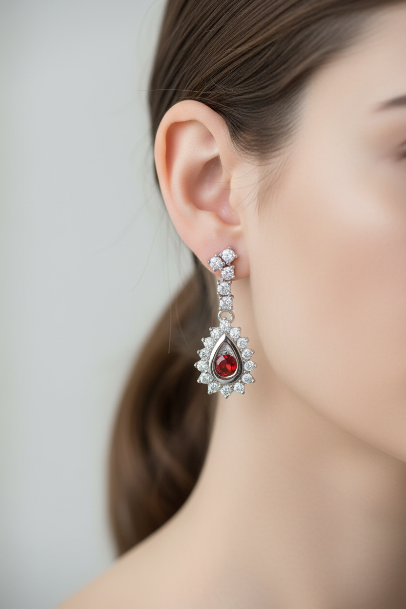 Garnet Cubic Zirconia Earring