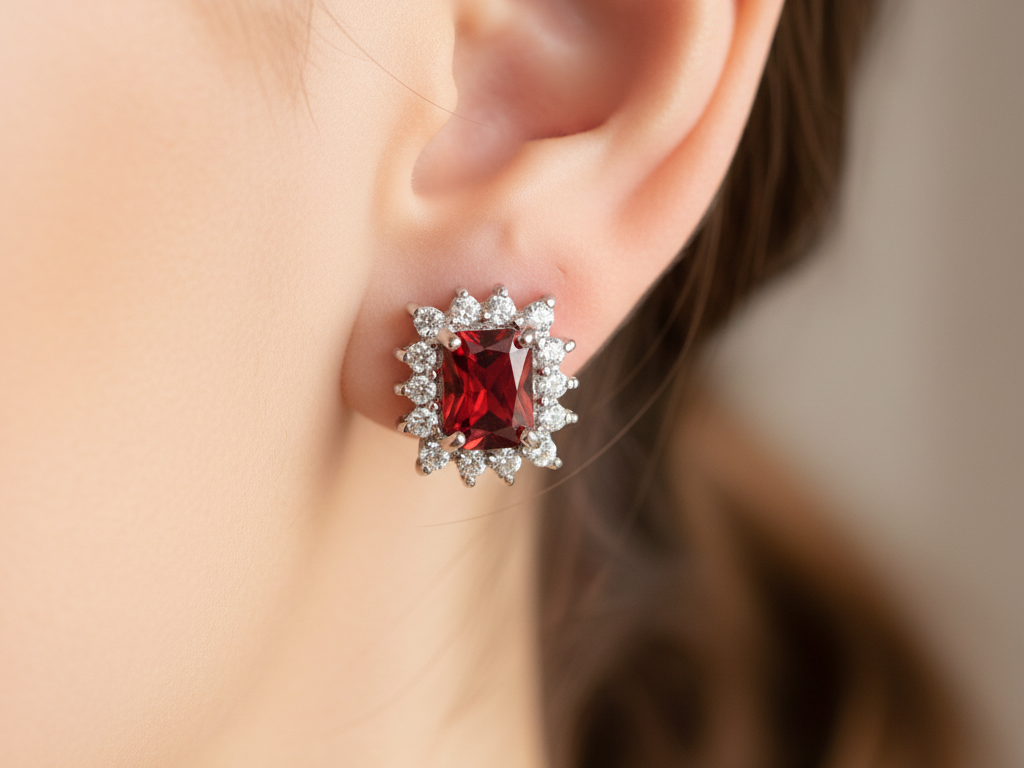 Garnet Cubic Zirconia Earring