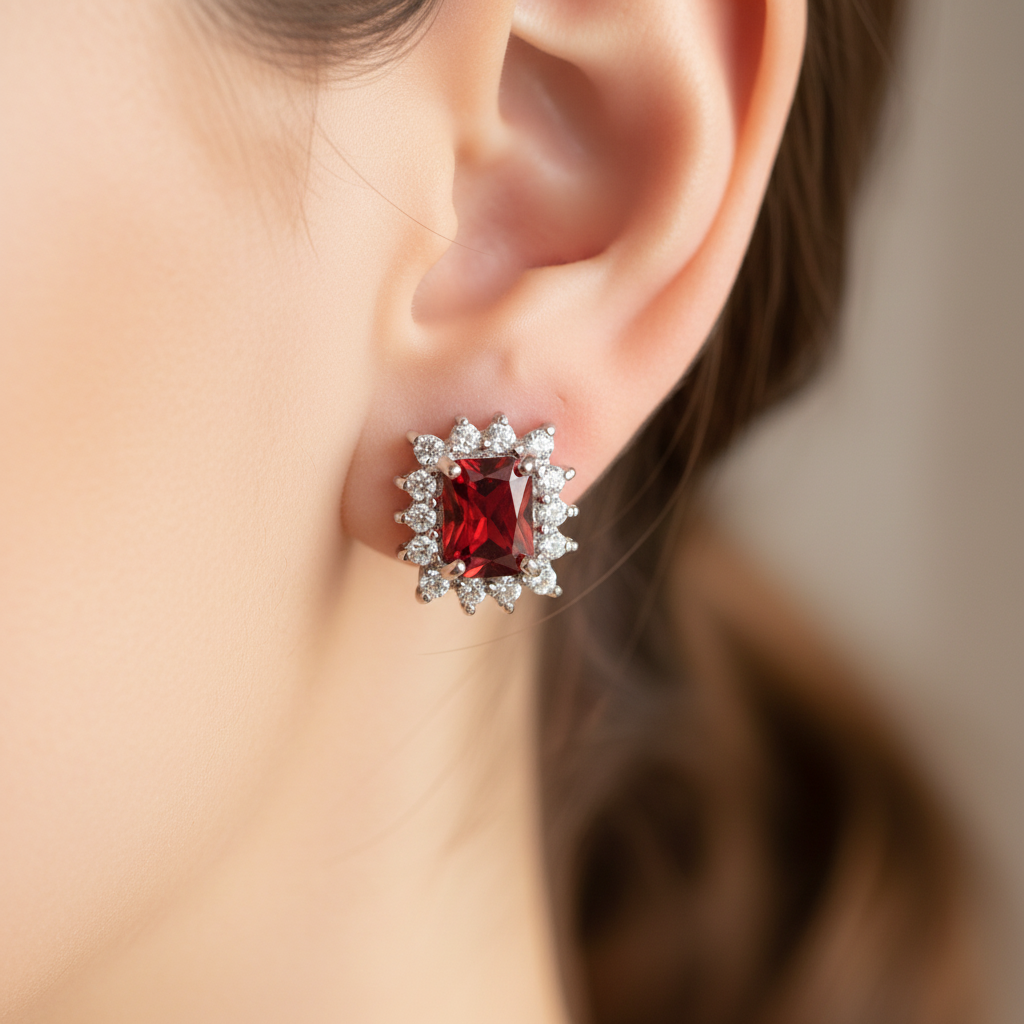 Garnet Cubic Zirconia Earring
