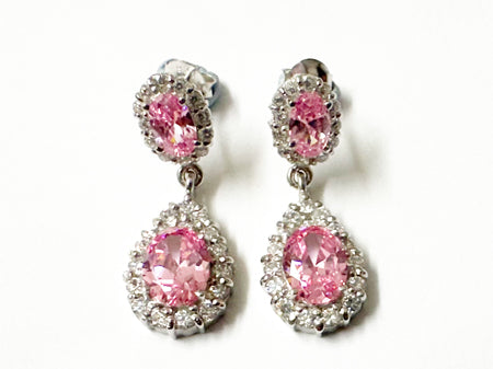 Pink and White Cubic Zirconia Silver Earring