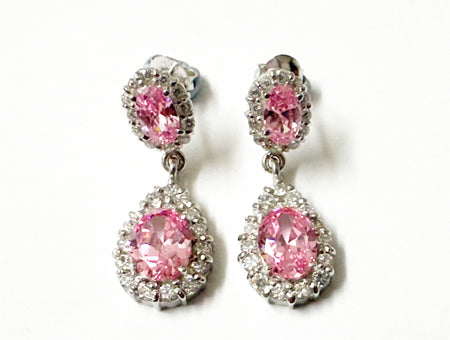Pink and White Cubic Zirconia Silver Earring