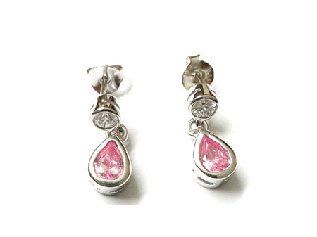 Silver Pink Cubic Zirconia Earring