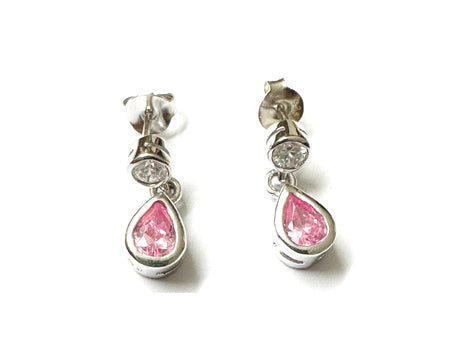 Silver Pink Cubic Zirconia Earring