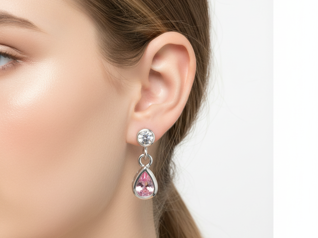 Silver Pink Cubic Zirconia Earring