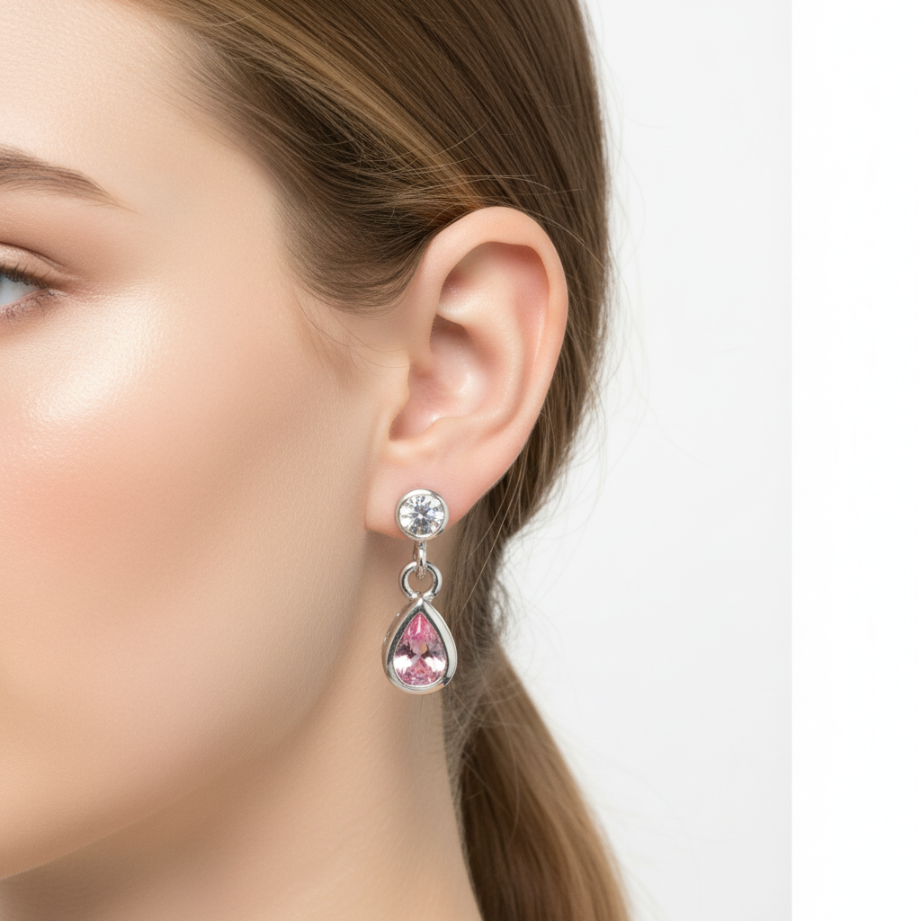 Silver Pink Cubic Zirconia Earring