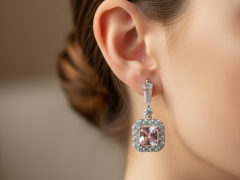 Pink & White Cubic Zirconia Earring