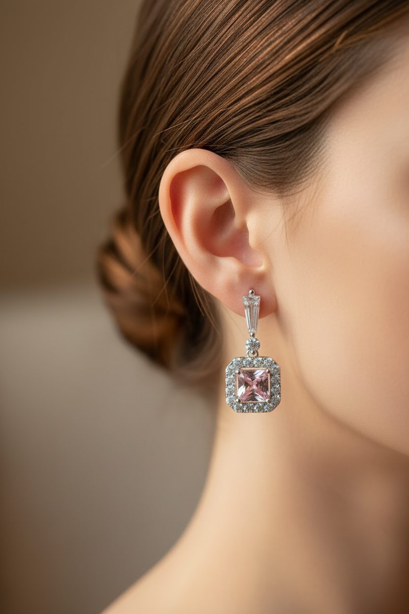 Pink & White Cubic Zirconia Earring