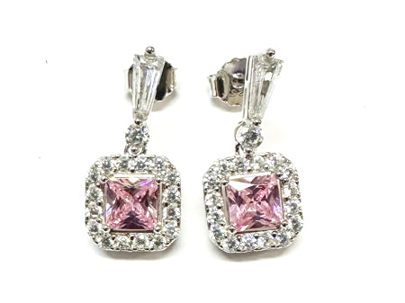Silver Pink & White Cz Stone Set Necklace