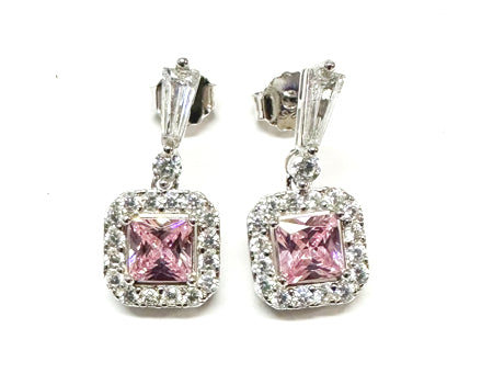 Silver Pink & White Cz Stone Set Necklace
